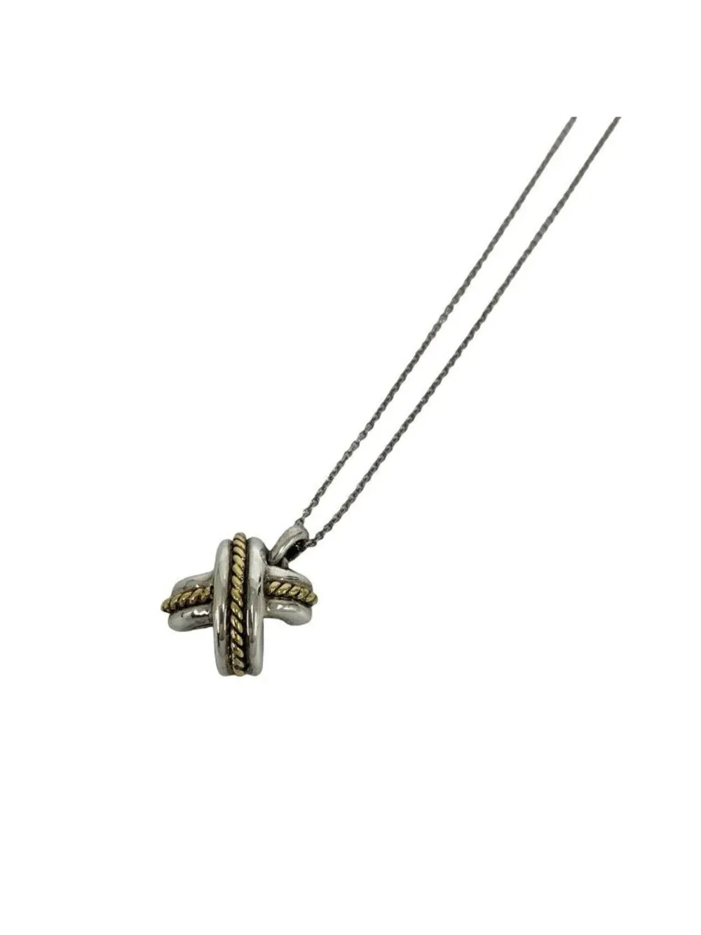 Tiffany & Co Signature Necklace Silver Yellow Gold Pendant